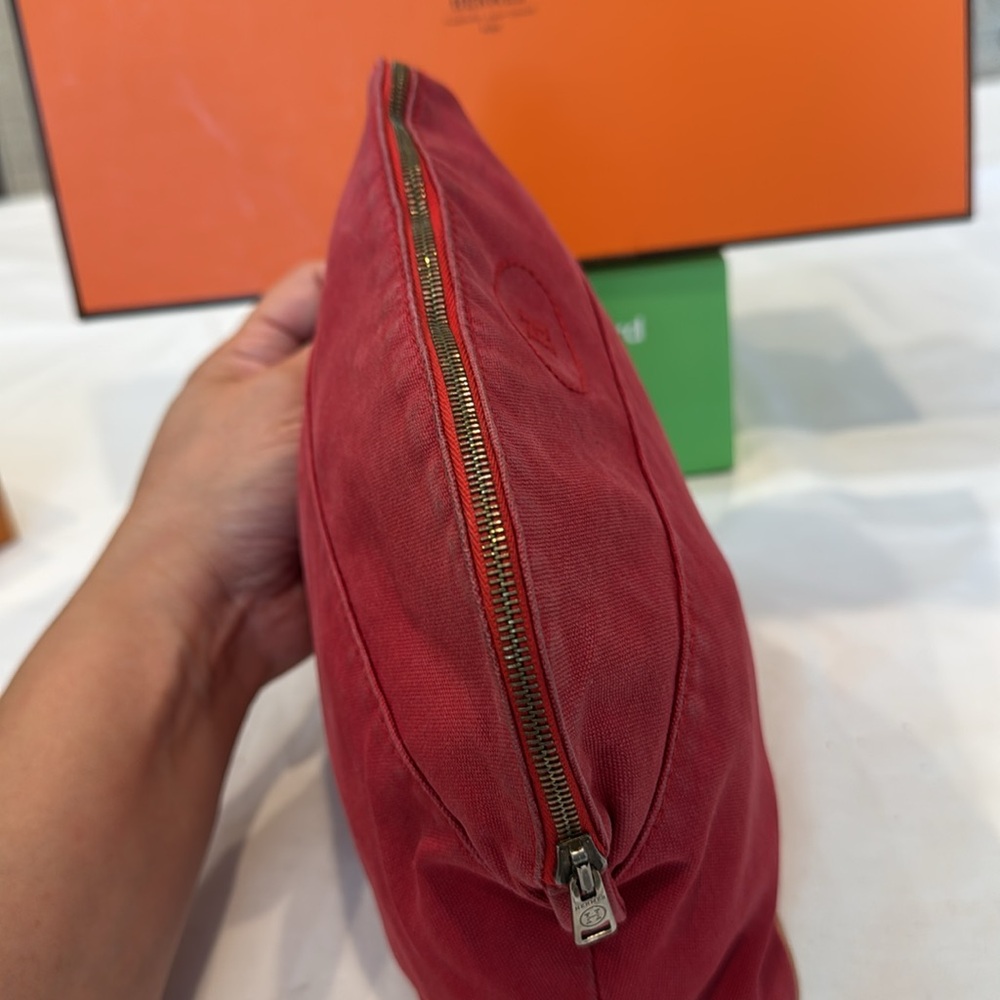 Hermes Red Canvas Cosmetic Pouch - Picture 6 of 13